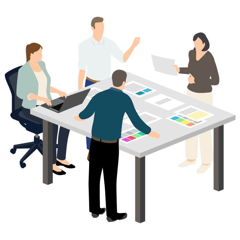 チームで議論する様子のイラスト