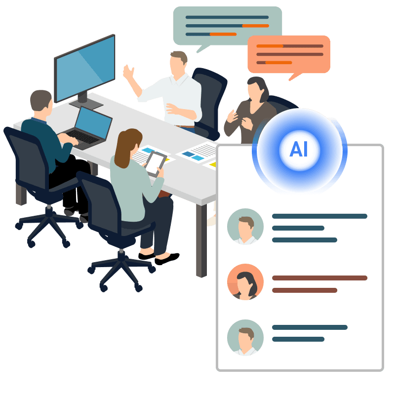チームで役割分担して働く高校生のイラスト